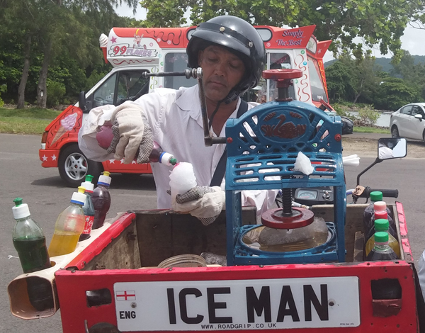 Ice man at Mahebourg waterfront